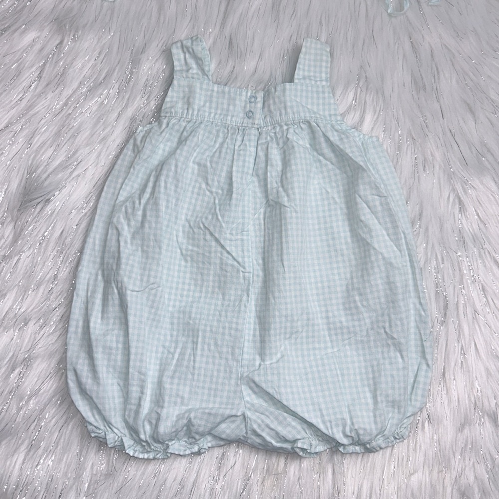 Creme de la Creme 9 months Classic Blue Gingham Onesie with Matching Head Scarf - Picture 5 of 13